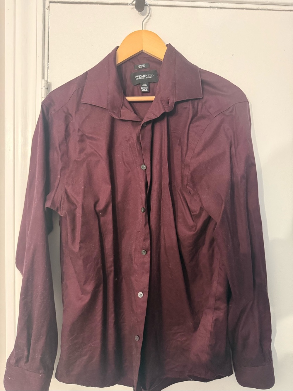 Kenneth Cole Men's Burgundy Long-Sleeve Dress Shirt